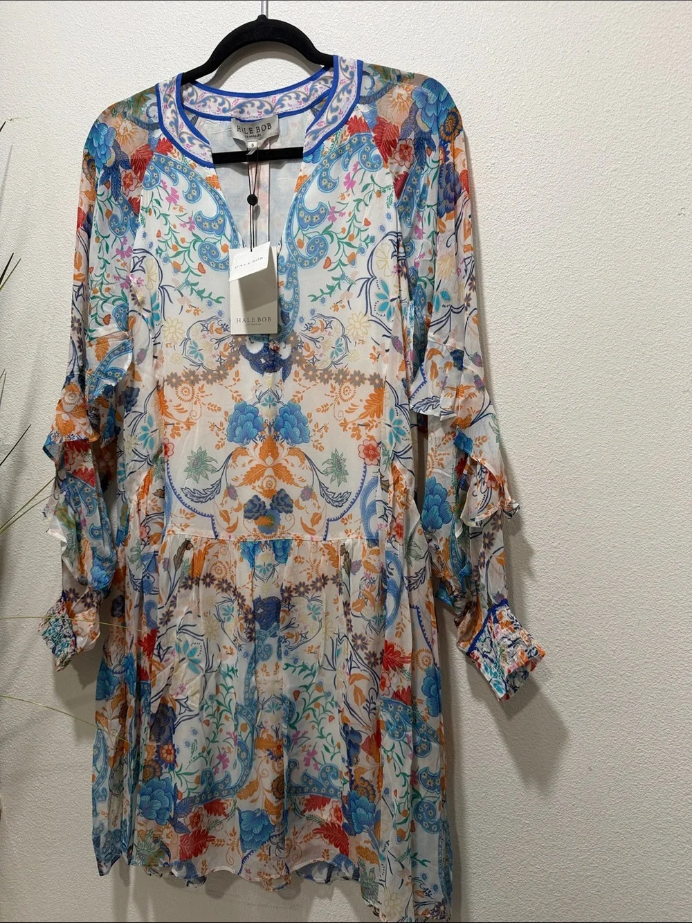 Hale Bob Multicolor Floral Paisley Tunic Dress - Blue, Orange, Red